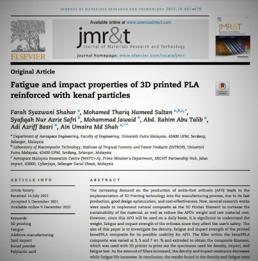 Fatigue and Impact Properties of 3D Printed PLA Reinforced with Kenaf Particles