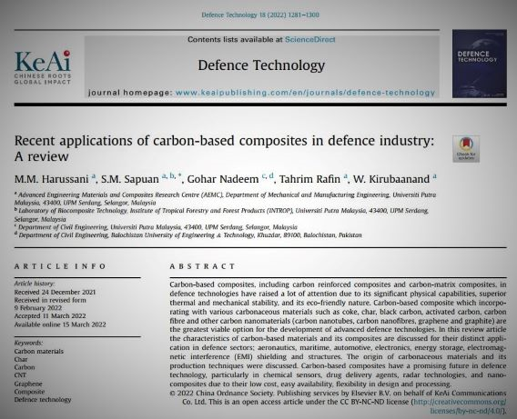 Recent applications of carbon-based composites in Defence industry: A review
